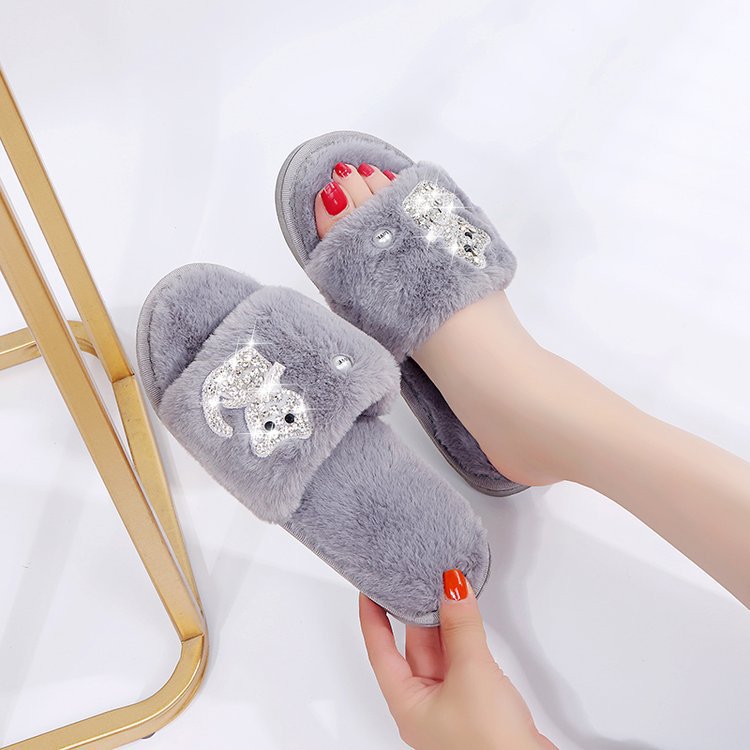 2024 cotton slippers for women inscouple style home one word warmstuffed velvet cotton shoes cute cat student k-style