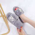 2024 cotton slippers for women inscouple style home one word warmstuffed velvet cotton shoes cute cat student k-style