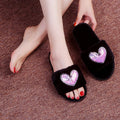 2024 autumn/winter fuzzy slippers for women - cute heart-shaped fuzzy outdoor slides, fresh & chic flat one-strap slides, trendy ins style