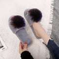 Flat bottom furry half slippers women's autumn and winter outwear 2024new arrivalfashion hair ball one word heattech furry slippers dropshipping