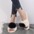 Flat bottom furry half slippers women's autumn and winter outwear 2024new arrivalfashion hair ball one word heattech furry slippers dropshipping