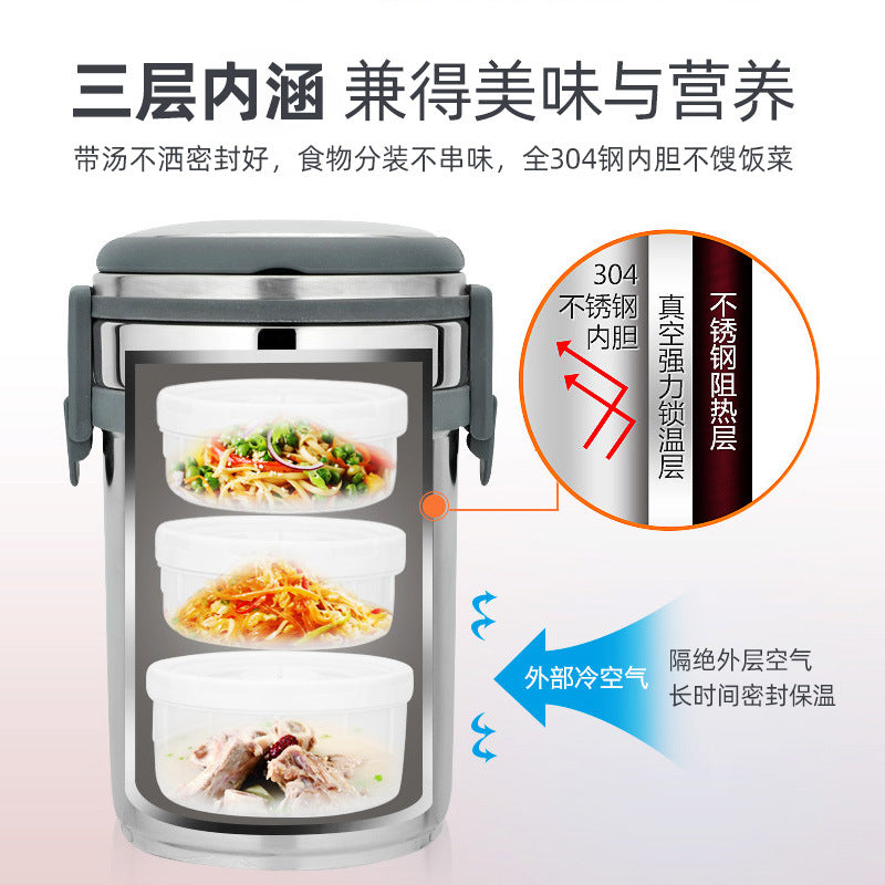 304 stainless steel vacuum pot thermal insulation multi-layer lunch box portable sealed compartment thermal insulation bucket lunch box