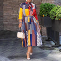 spring/summer new arrival: african-style printed midi dress with bow collar and elegant three-quarter sleeves - women's apparel