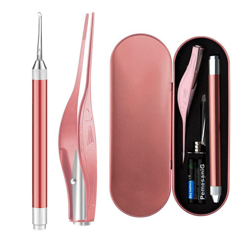 Rechargeable light-emitting ear spoon set, nose pick, ear pick, earwax, baby battery light buckle, ear pick set wholesale