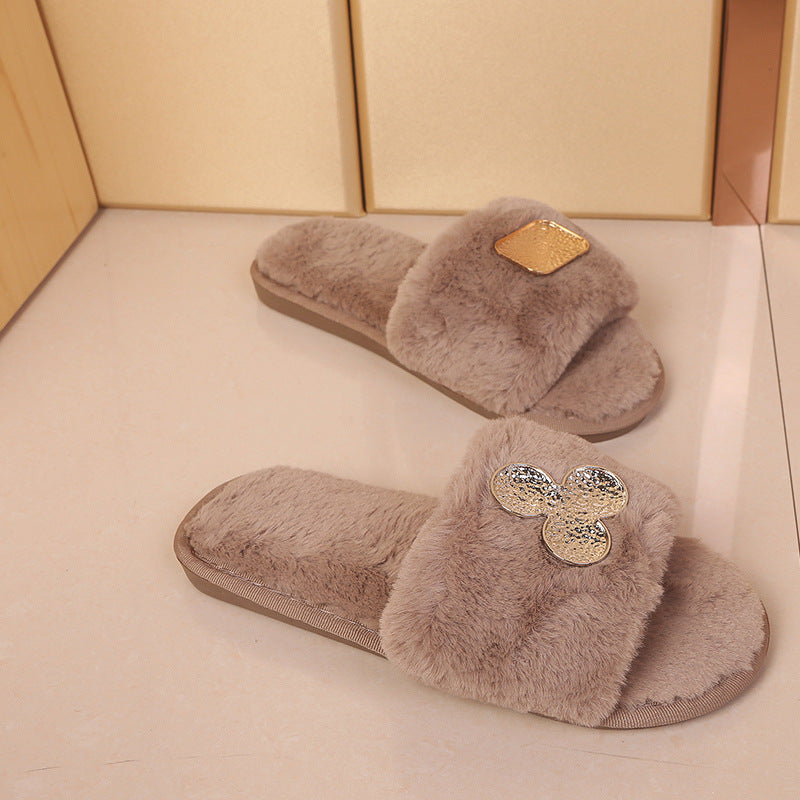 Furry slippers women's fashion outwear 2024new arrivalk-style women's shoes flatspopular same style open toe slippers women