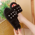 Fall and winternew arrivalcotton slippers for women heattechthick sole one-word fur slippers pearl family home floor cotton slippers wholesale