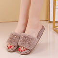 Fall and winternew arrivalcotton slippers for women heattechthick sole one-word fur slippers pearl family home floor cotton slippers wholesale