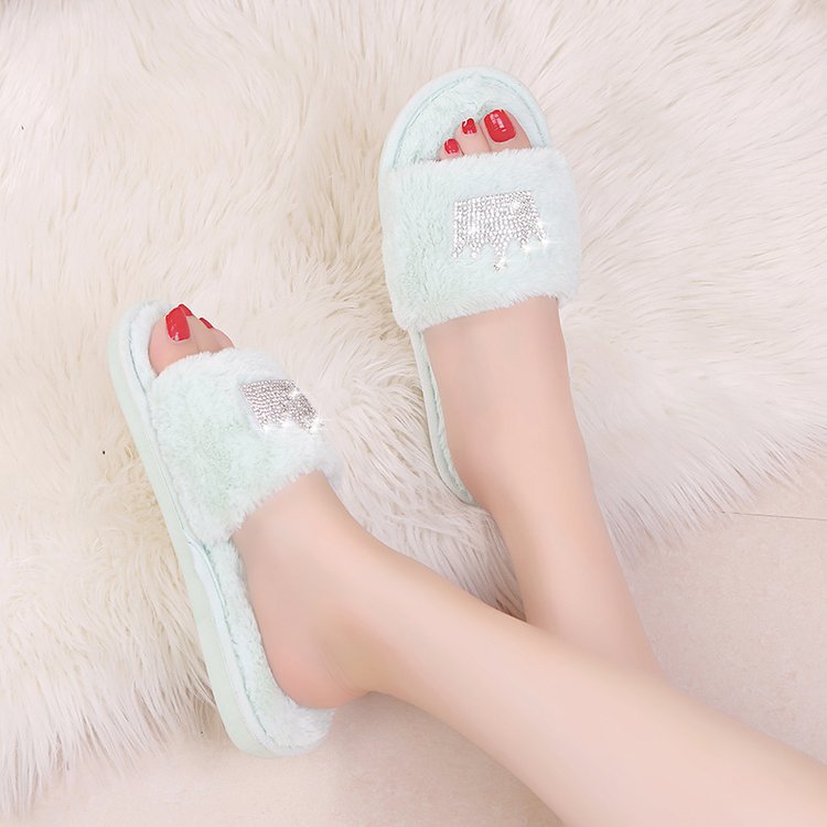 Furry slippers women's fall and winter outwear 2024 new one-line slippers furry shoes k-style crown slippers one-piece dropshipping