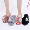 2024 cotton slippers for women inscouple style home one word warmstuffed velvet cotton shoes cute cat student k-style