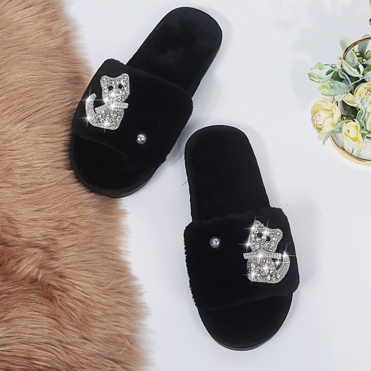 2024 cotton slippers for women inscouple style home one word warmstuffed velvet cotton shoes cute cat student k-style