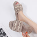 Women's slippers - new autumn 2024 collection: flat, casual, fuzzy cotton slippers with rhinestone and pearl accents - export quality women's footwear