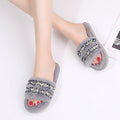 Women's slippers - new autumn 2024 collection: flat, casual, fuzzy cotton slippers with rhinestone and pearl accents - export quality women's footwear