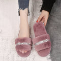 2024 fall/winter women's flat slippers - rhinestone embellished indoor/outdoor new style one-strap fuzzy slippers - dropshipping available
