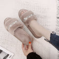 2024 fall/winter women's flat slippers - rhinestone embellished indoor/outdoor new style one-strap fuzzy slippers - dropshipping available