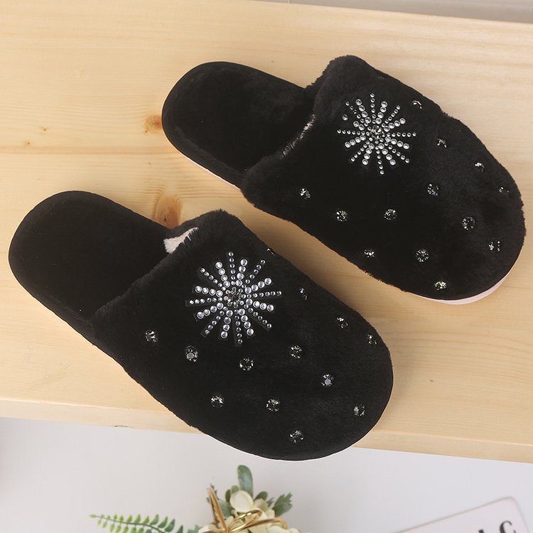 Autumn winter indoor and outdoor home rhinestone women's cotton slippers baotou new arrival wool slippers home heattechstuffed slippers