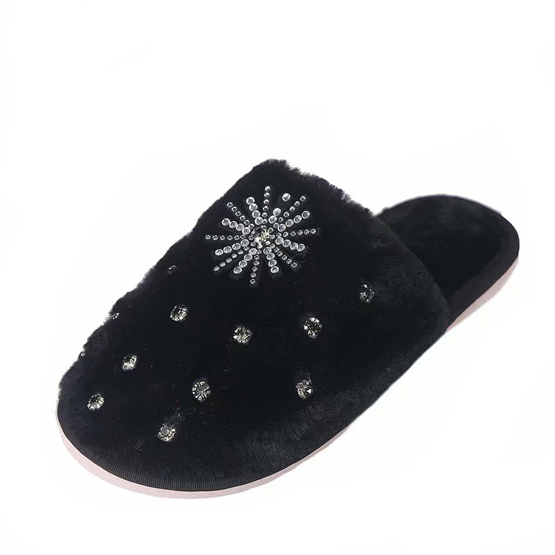 Autumn winter indoor and outdoor home rhinestone women's cotton slippers baotou new arrival wool slippers home heattechstuffed slippers