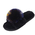 Flat bottom furry half slippers women's autumn and winter outwear 2024new arrivalfashion hair ball one word heattech furry slippers dropshipping