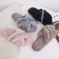 Fuzzy slippers women's winter outdoor wear 2024 autumn new fashion cross korean style student chic pearl flat sandals