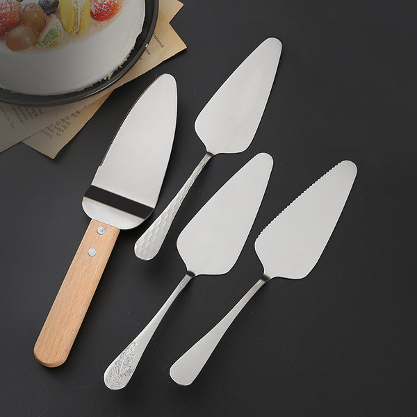 Custom Island Qi wooden handle triangular pizza shovel baking dessert cream spatula 1010 stainless steel cake shovel wholesale