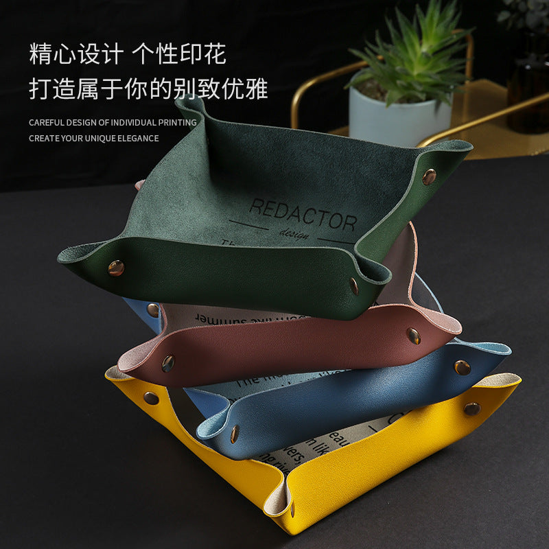 Leather storage tray, key in the entrance, lipstick jewelry storage tray, desktop jewelry tray, leather storage box.