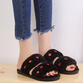 2024 new autumn rhinestone korean style fashionable outerwear chic harajuku fuzzy slippers social flat half slippers women's shoes