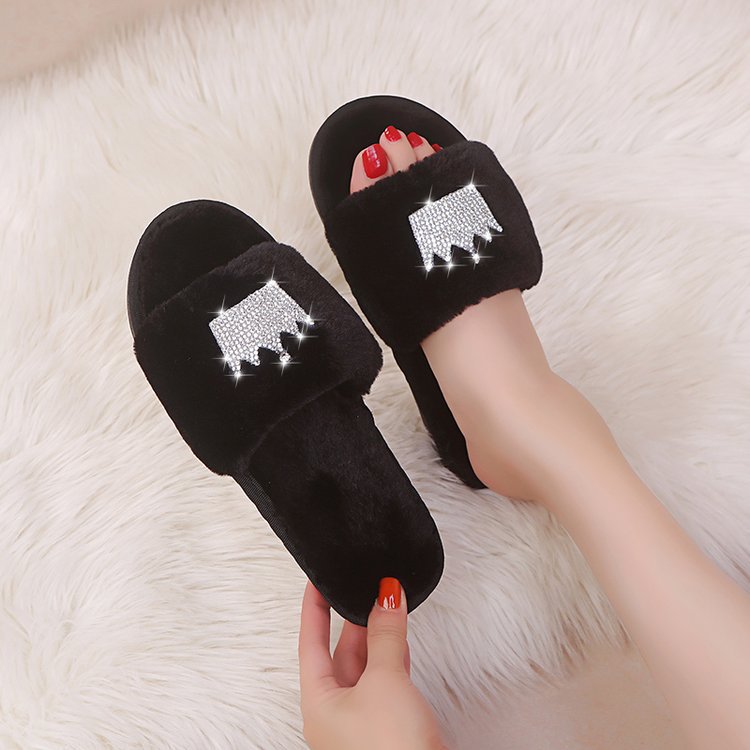 Furry slippers women's fall and winter outwear 2024 new one-line slippers furry shoes k-style crown slippers one-piece dropshipping