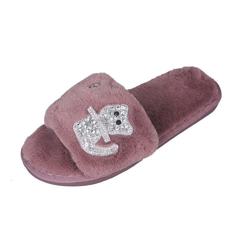 2024 cotton slippers for women inscouple style home one word warmstuffed velvet cotton shoes cute cat student k-style