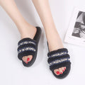 Women's slippers - new autumn 2024 collection: flat, casual, fuzzy cotton slippers with rhinestone and pearl accents - export quality women's footwear