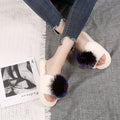 Flat bottom furry half slippers women's autumn and winter outwear 2024new arrivalfashion hair ball one word heattech furry slippers dropshipping