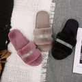2024 fall/winter women's flat slippers - rhinestone embellished indoor/outdoor new style one-strap fuzzy slippers - dropshipping available