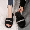 2024 fall/winter women's flat slippers - rhinestone embellished indoor/outdoor new style one-strap fuzzy slippers - dropshipping available