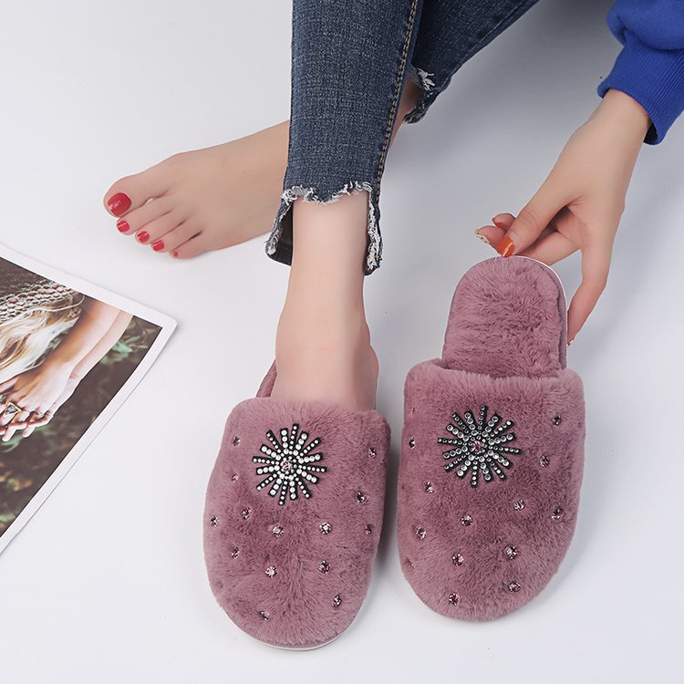 Autumn winter indoor and outdoor home rhinestone women's cotton slippers baotou new arrival wool slippers home heattechstuffed slippers