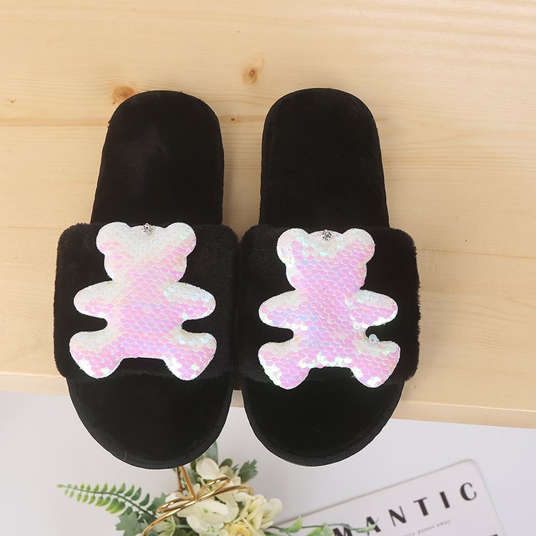 2024 autumn/winter new collection: women's fashionable casual one-strap slippers - plush suede bear design
