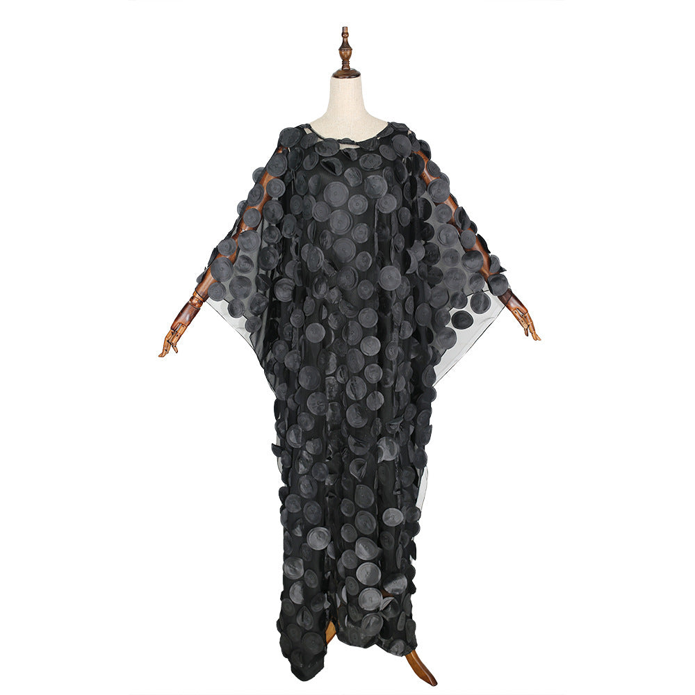 women's african dress,  hot-selling 3d embroidered round neck batwing sleeve loose plus-size maxi dress vest