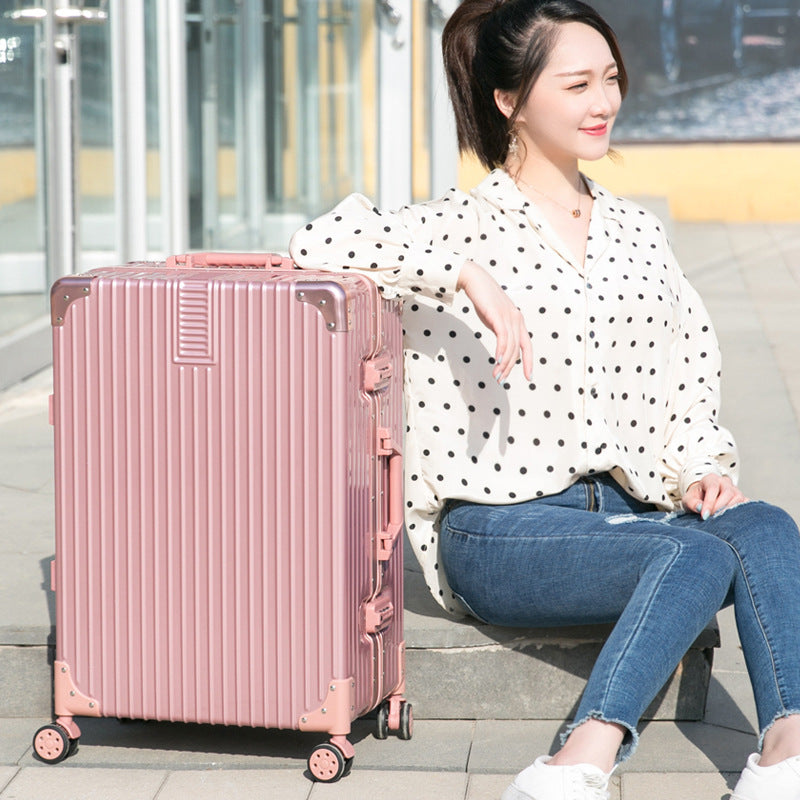Luggage Internet celebrity trolley case female aluminum frame suitcase universal wheel male ins password case 20 inches 24 leather case 28