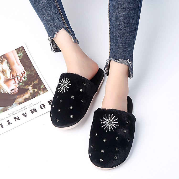 Autumn winter indoor and outdoor home rhinestone women's cotton slippers baotou new arrival wool slippers home heattechstuffed slippers