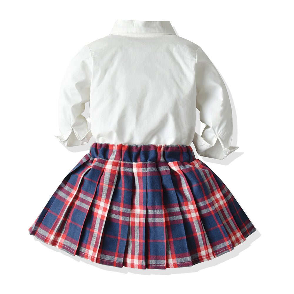 Korean children's clothing  new arrival: boys' and girls' school style white shirt with classic plaid children's suit