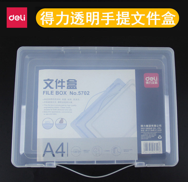 Deli Stationery 5702 Transparent Portable Document Box Plastic A4 Storage Box Data Box File Box Sorting Box