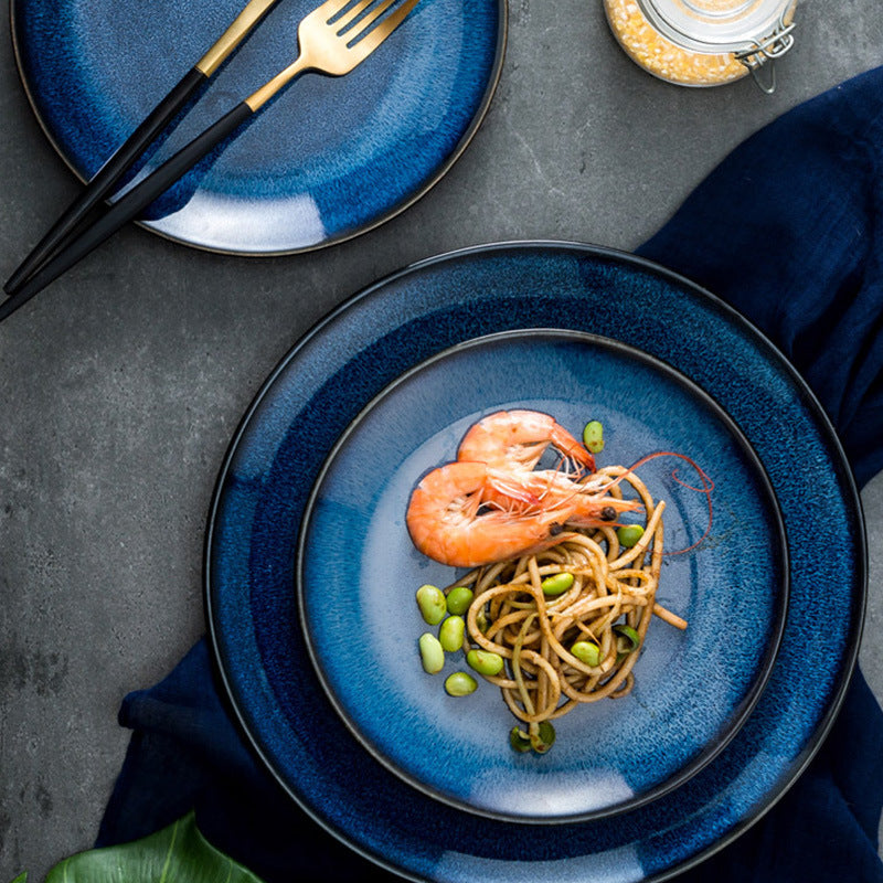 Ceramic western dinner plates - steak, hotel pasta plates, blue kiln-change starry sky baking dishes, vegetable plates wholesale - starry blue porcelain plates
