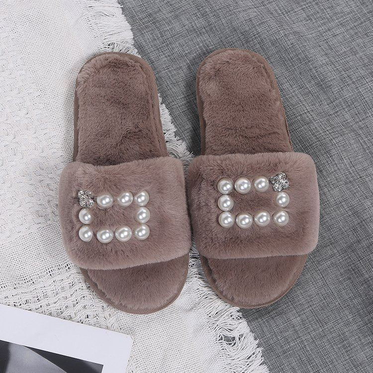 Factory direct new cotton slippers pearl plush slippers women's korean style fuzzy slippers dropshipping available