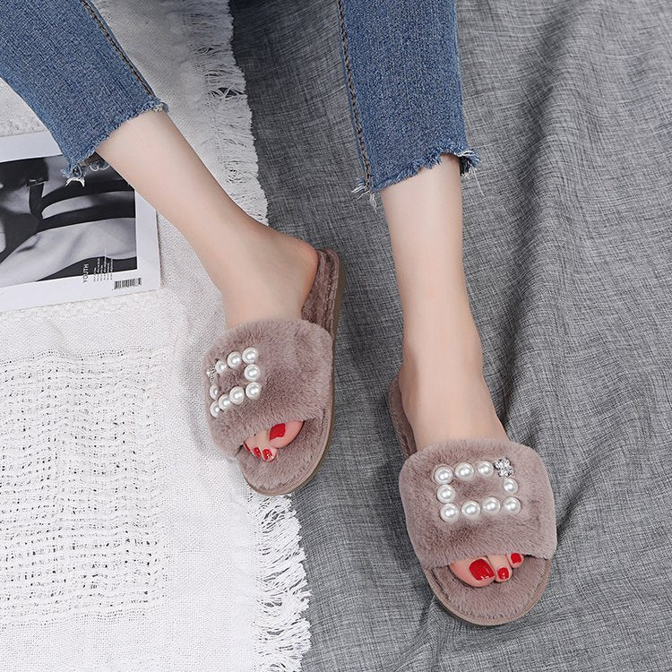 Factory direct new cotton slippers pearl plush slippers women's korean style fuzzy slippers dropshipping available