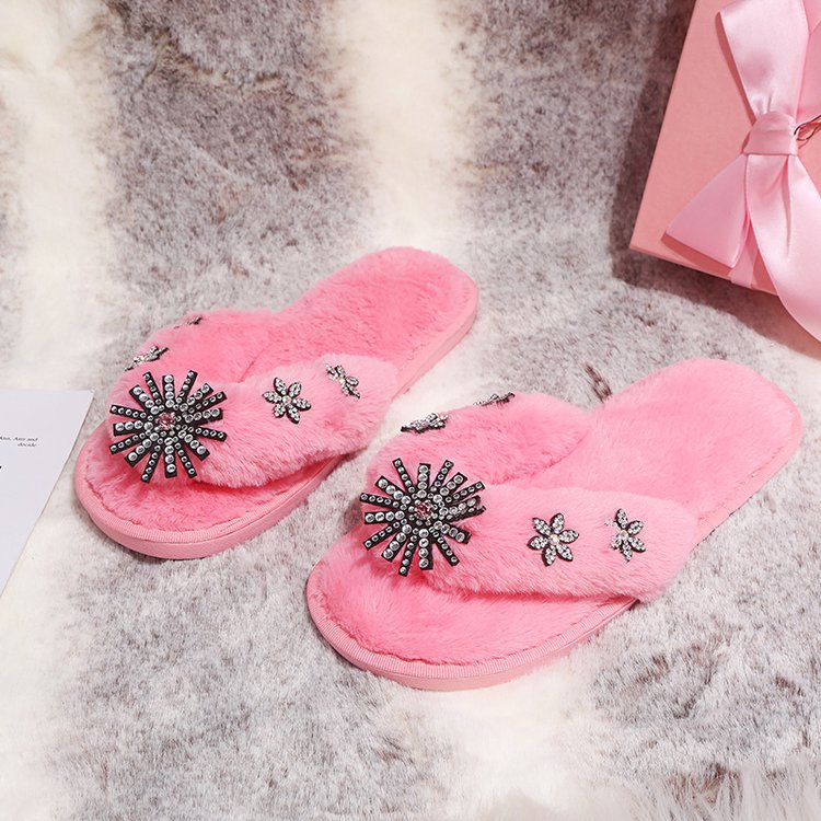 New spring/autumn women's plush flip-flops, fuzzy thong sandals, flat fashion maternity slippers - wholesale