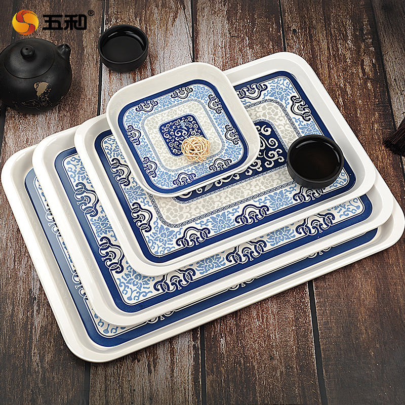 Wuhe A5 melamine blue and white porcelain tray rectangular household Nordic simple storage plastic tray tea tray small cup tray