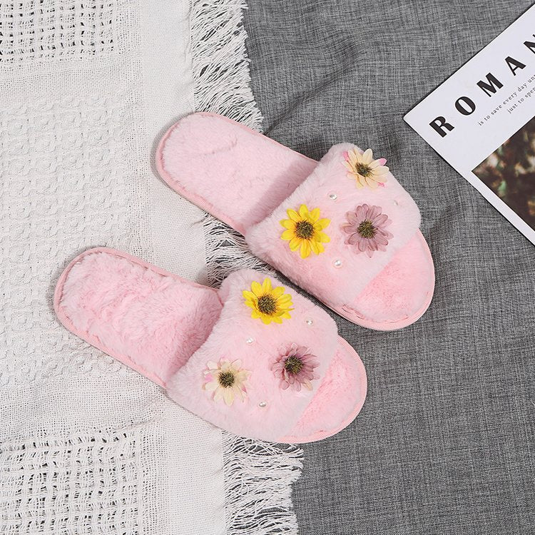 2024 candy color floral cotton slippers - warm, single-strap indoor house slippers - autumn/winter family matching cotton slippers - wholesale