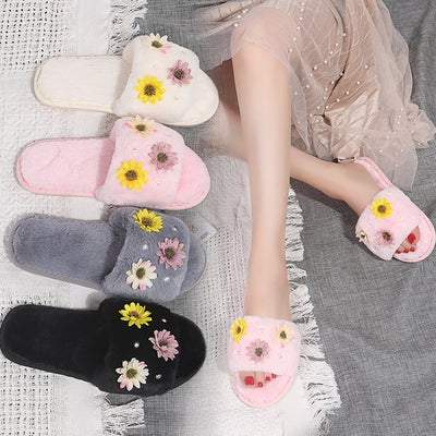 2024 candy color floral cotton slippers - warm, single-strap indoor house slippers - autumn/winter family matching cotton slippers - wholesale