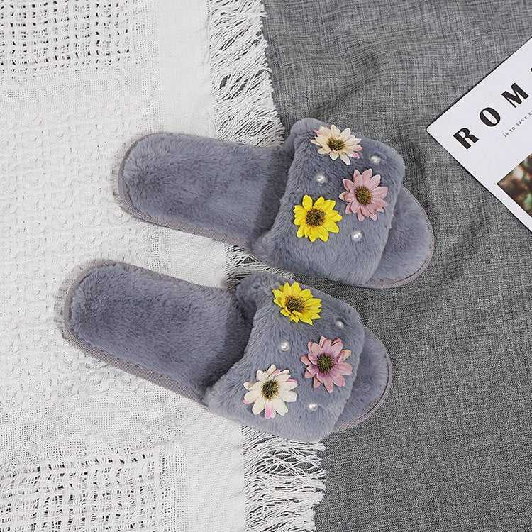 2024 candy color floral cotton slippers - warm, single-strap indoor house slippers - autumn/winter family matching cotton slippers - wholesale