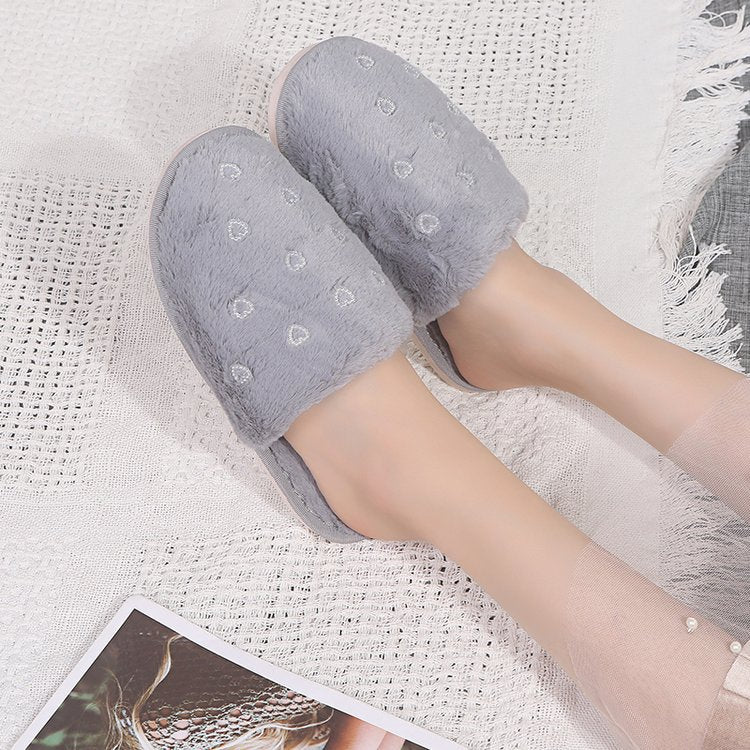 2024 women's winter slippers - warm, indoor, full-coverage, couple's style, fleece-lined, thick-soled, heart-shaped toe, plush slippers for home comfort