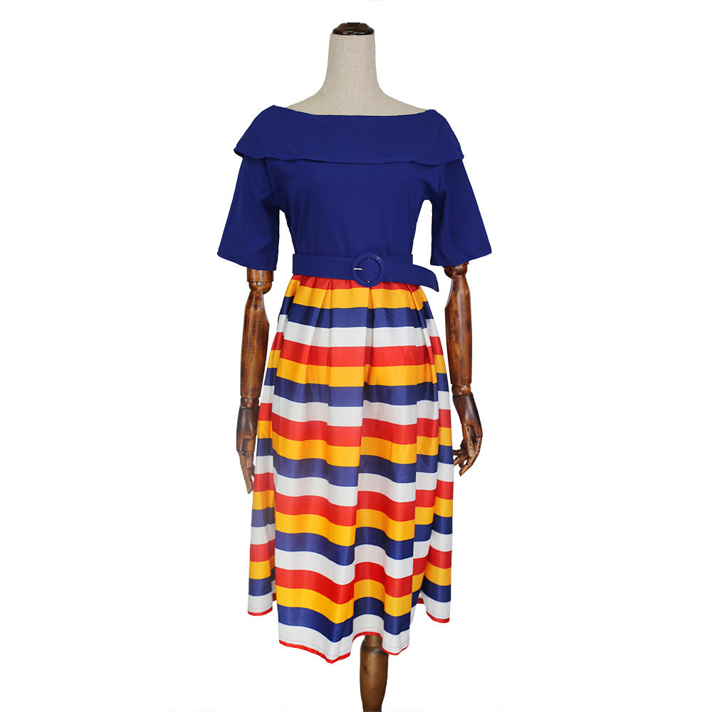 cross-border sourcing:  plus size african women's clothing - collared colorful striped maxi dress