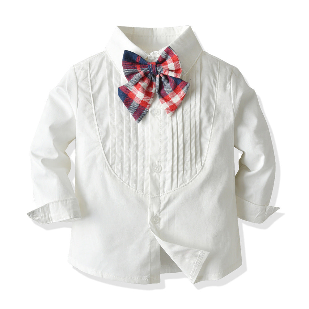 Korean children's clothing  new arrival: boys' and girls' school style white shirt with classic plaid children's suit