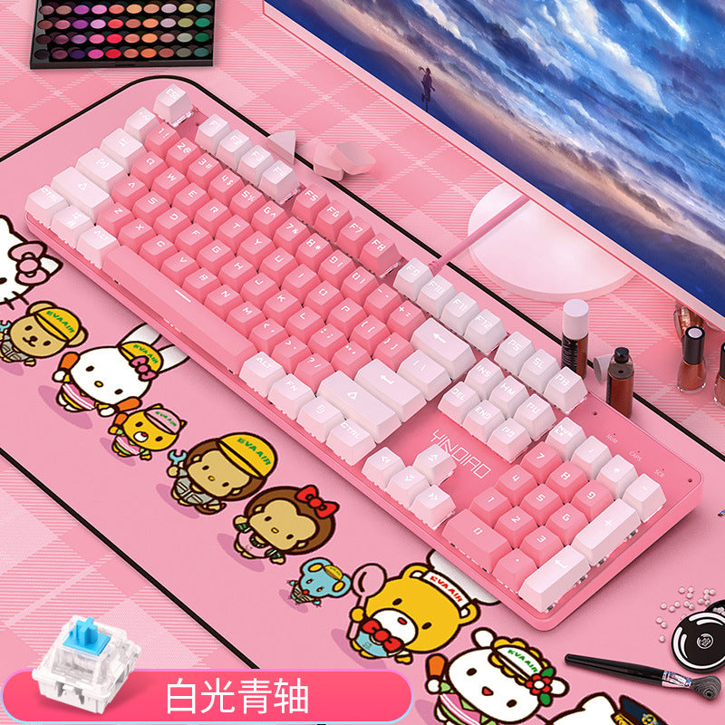 Genuine mechanical keyboard green axis girls popular girl heart pink blue round button game punk cross-border private model wholesale